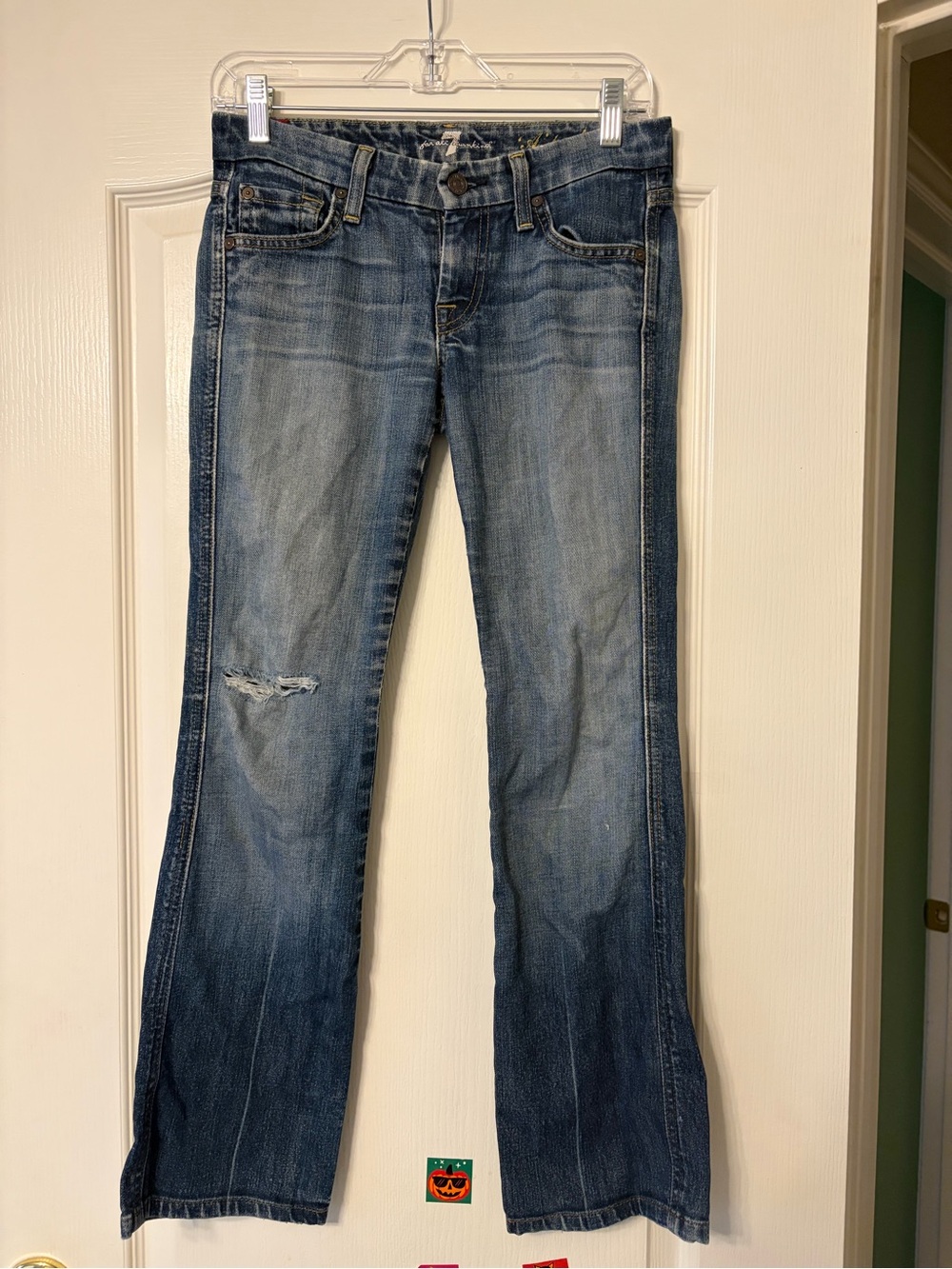 7 For All Mankind Blue Washed Flare Jeans